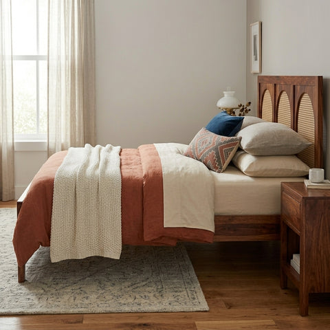 PRITI Wood and Cane Bed: Elegant, Durable & Comfort-Enhancing Design