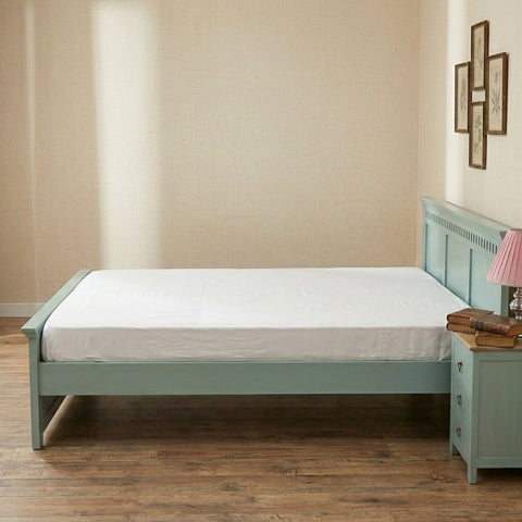 PRITI Solid Wood Queen Size Bed - Silt Green