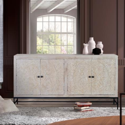 Addis Wooden With Carved Doors Sideboard