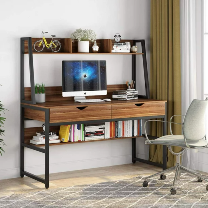 1-247.png Engineering Wood Office Computer Desk Study Writing Desk with Storage Shelf - Image 1