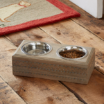 Hand-Carved Solid Wood Double Pet Feeder