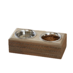 Hand-Carved Solid Wood Double Pet Feeder - Image 2