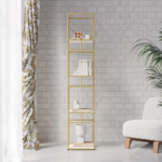 4-Tier Modern Simple Gold Cube Bookcase with Metal Tower Display Tall Wooden Bookshelf - Image 2