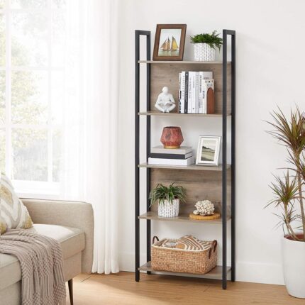 ATTRACTIVE LADDER BOOK SHELF | METAL WOOD WALL STANDING TALL SHELF