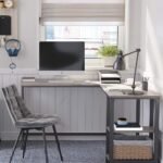 Double Cross L Shaped Workstation Of Engineering Wood Metal Table - Image 3