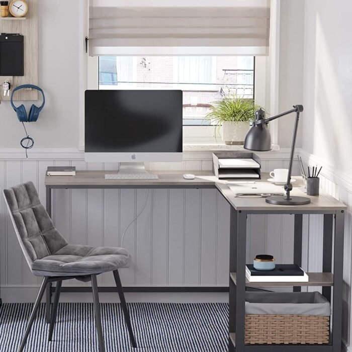 Double Cross L Shaped Workstation Of Engineering Wood Metal Table - Image 3