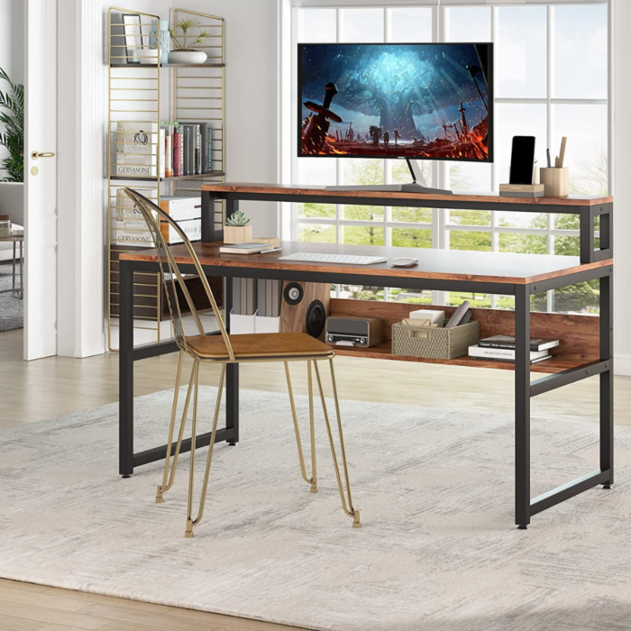 3-230.png Study Workstation with Open Bookshelf for Home Office - Image 1