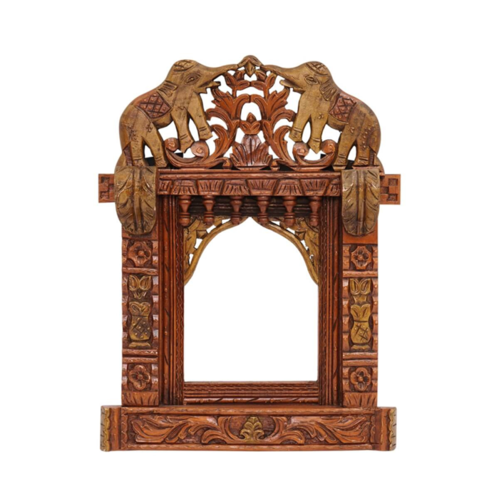 Hand Carved Solid Wood Jharokha Wall Decor - Image 1
