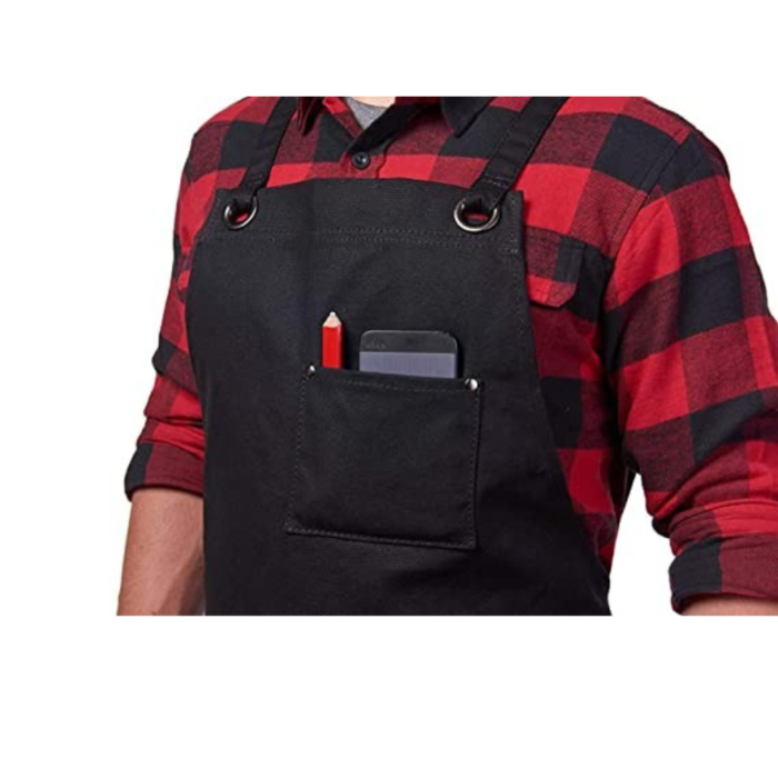 3-58-1.png PRITI - Heavy Duty Waxed Canvas Work Apron with Tool Pockets (Black), Cross-Back Straps & Adjustable M to XXL - Image 3
