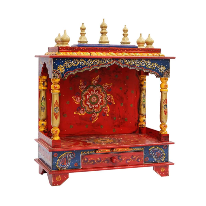 Handpainted Mango Wood 1 Drawer Home Temple - Image 3