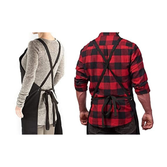 4-55.png PRITI - Heavy Duty Waxed Canvas Work Apron with Tool Pockets (Black), Cross-Back Straps & Adjustable M to XXL - Image 4