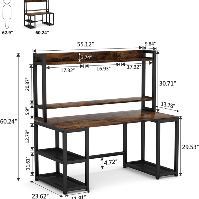 5-142.png Computer Table Studying Writing Desk With Bookshelf For Home Office - Image 5