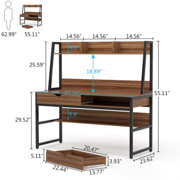 Engineering Wood Office Computer Desk Study Writing Desk with Storage Shelf - Image 5