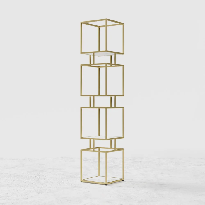 4-Tier Modern Simple Gold Cube Bookcase with Metal Tower Display Tall Wooden Bookshelf - Image 5