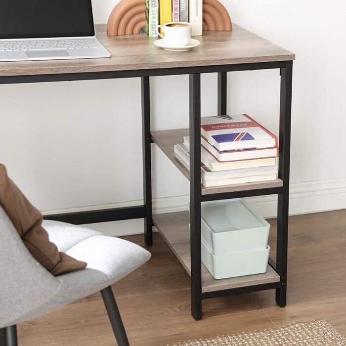 Double Cross L Shaped Workstation Of Engineering Wood Metal Table - Image 5