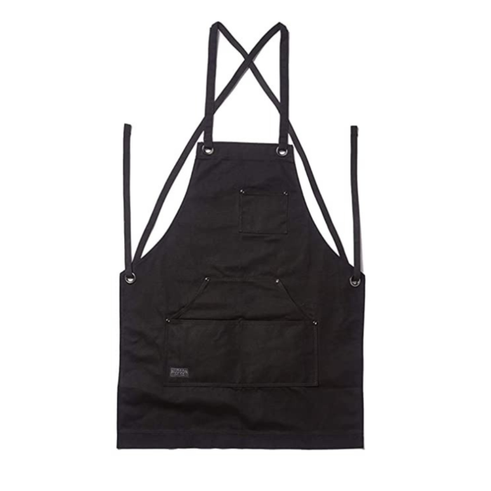 6-40.png PRITI - Heavy Duty Waxed Canvas Work Apron with Tool Pockets (Black), Cross-Back Straps & Adjustable M to XXL - Image 6