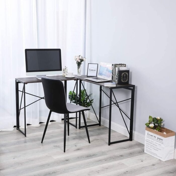 Back-Cross-L-Shaped-Computer-Workstation-4.jpg Double Cross L Shaped Computer Desk Of Engineering Wood Metal | Computer Workstation - Image 2
