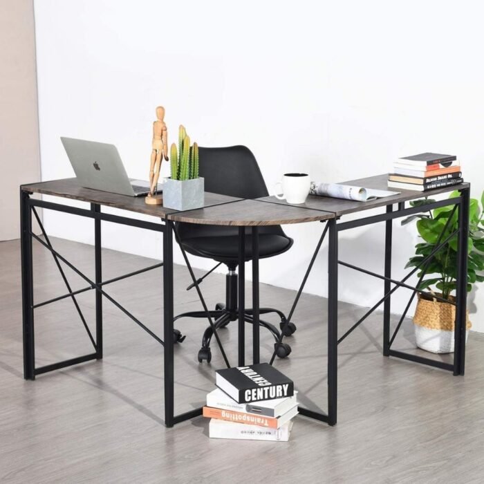 Back-Cross-L-Shaped-Computer-Workstation-6-1.jpg Double Cross L Shaped Computer Desk Of Engineering Wood Metal | Computer Workstation - Image 1