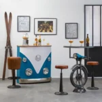 Priti Blue bar counter with mango wood top - Image 2