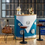 Priti Blue bar counter with mango wood top - Image 3