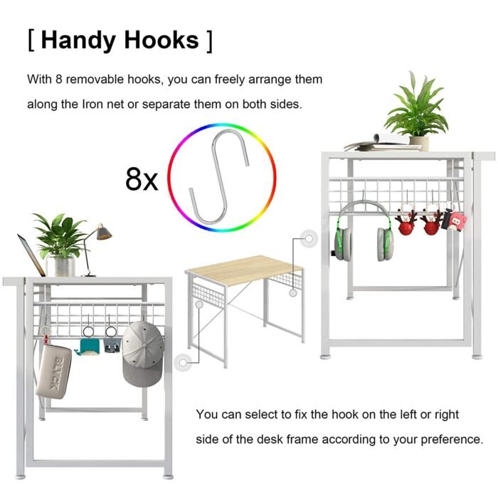 Home Office Computer Desk With Anti Skid Pad With 8 Hanging Hooks - Image 5