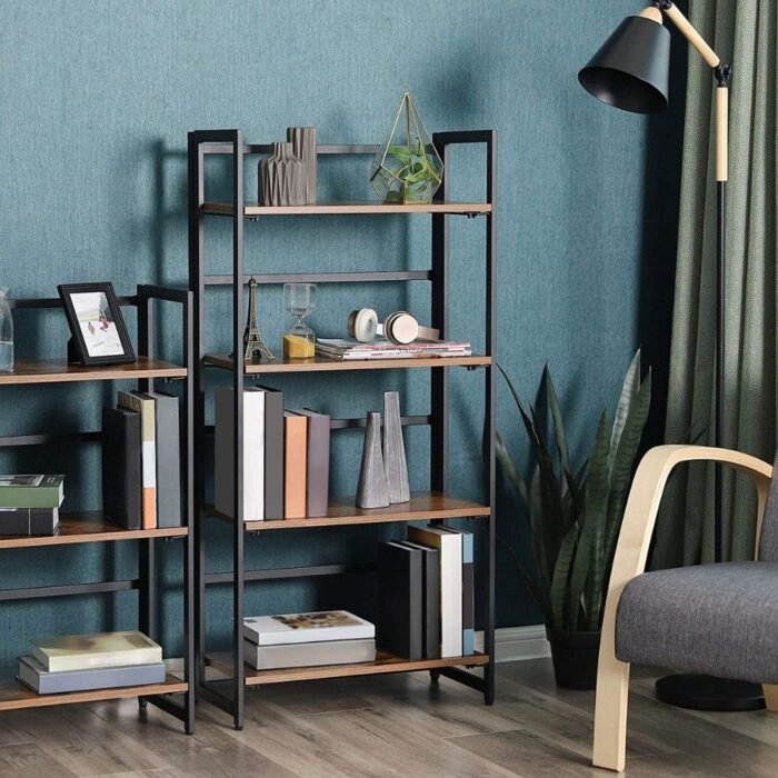 Office-Industrial-Bookshelf-2.jpg Adjustable Wooden Book Shelves With High Storage Shelves For Home And Office - Image 2