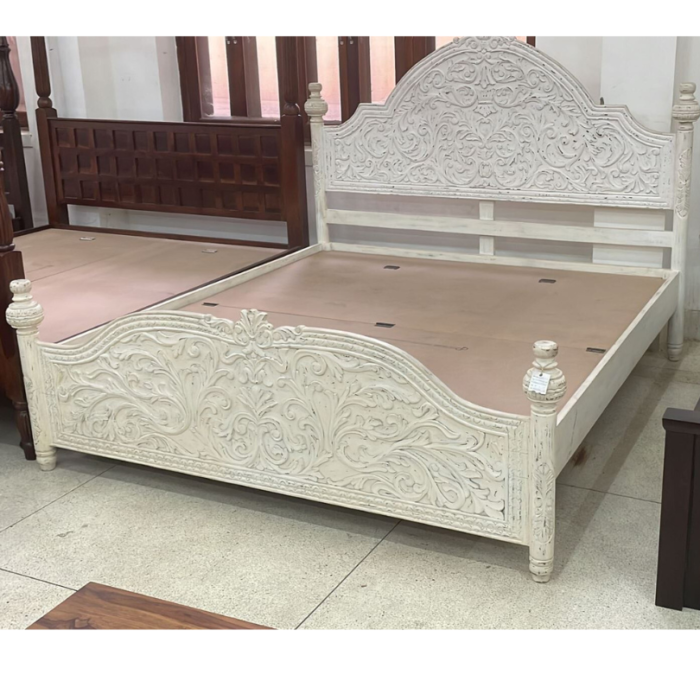 Priti Wood Carving Bed White Tone - Image 2