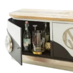 Priti Black TV cabinet with mango wood top - Image 4