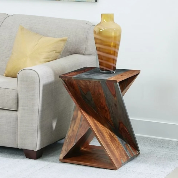 Zane Solid Wood Twisted End Table