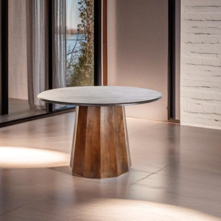 Priti Dining Table Black Brown Marble Mango wood 120 x 120 x 76 cm