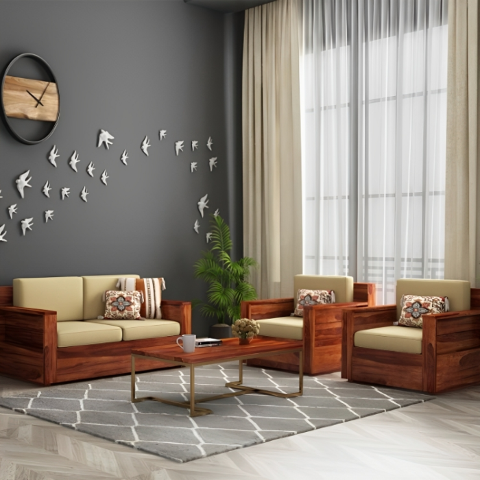 Priti : Venus Wooden Sofa 2+1+1 Set - Image 1