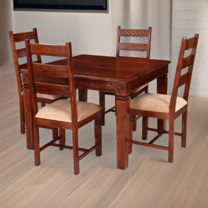 PRITI : Handcrafted Solid Wood Square Dining Table and Chair Set