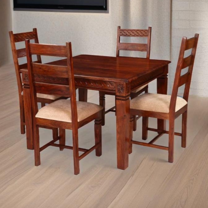 Untitled-design-23.png PRITI : Handcrafted Solid Wood Square Dining Table and Chair Set - Image 1