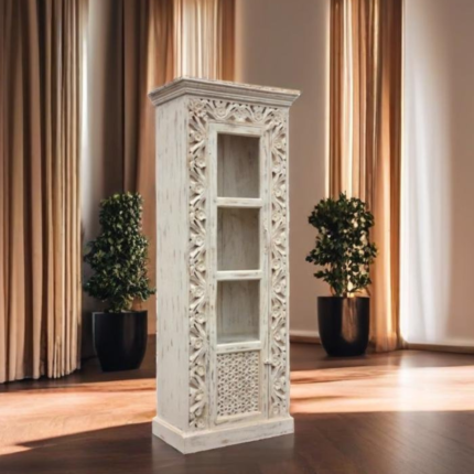 Oriental Single Door Carved Display Cabinet