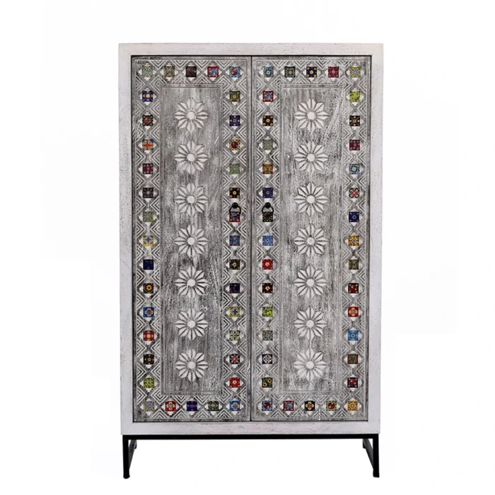 03 Crown Grey Wash Carved Cabinet