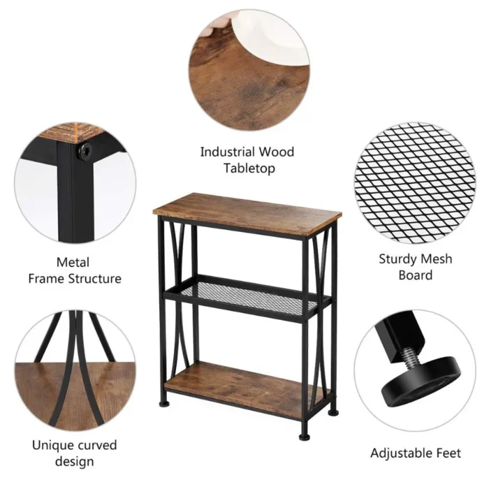 1-1 (2) Industrial Rustic 3-Tier Storage Side Table - Image 3