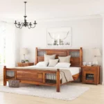 Priti : San Francisco Iron Grill Fitted Rustic Solid Wood Platform Bed Frame