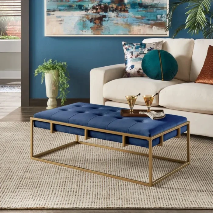 1-131 45” Wide Velvet Tufted Rectangle Cocktail Ottoman - Image 1