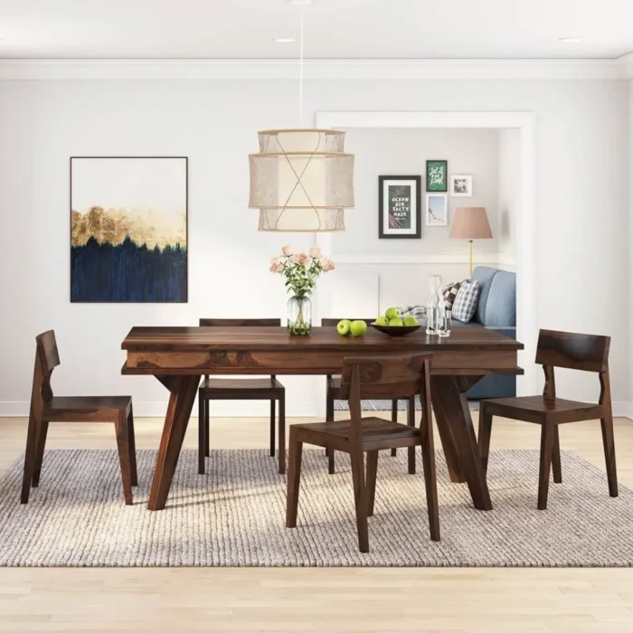 1-15 PRITI : Pasig Modern Rustic Solid Wood Dining Table and 6 Chair Set - Image 1