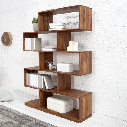 SOLID SHEESHAM WOOD BOOKSHELF IN STONE FINISH BOOKCASE | WOOD SHELVING