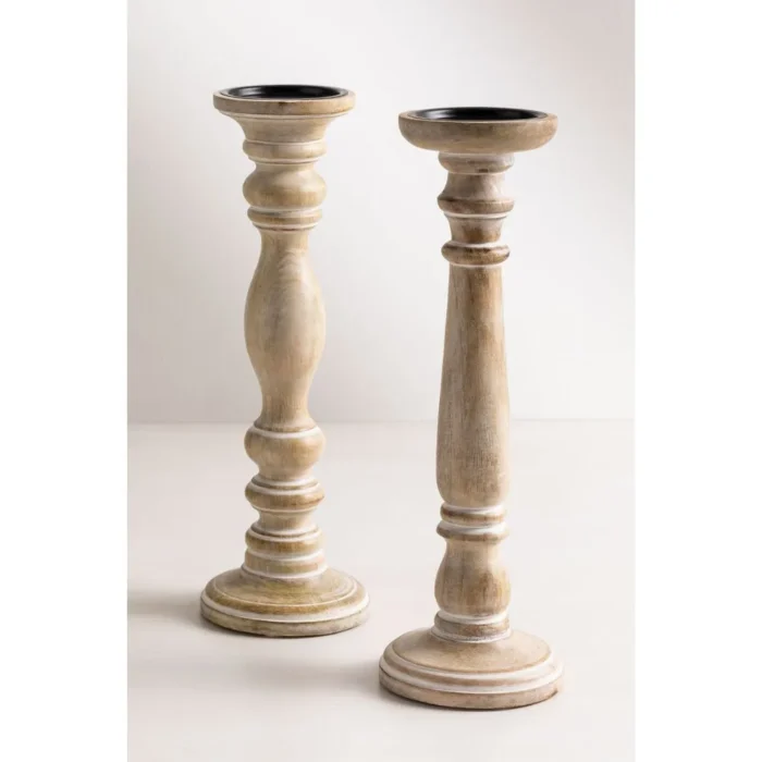 1-181 (1) SET OF 2 MANGO WOODEN CANDLE HOLDERS SADEL - Image 2