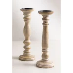 SET OF 2 MANGO WOODEN CANDLE HOLDERS SADEL