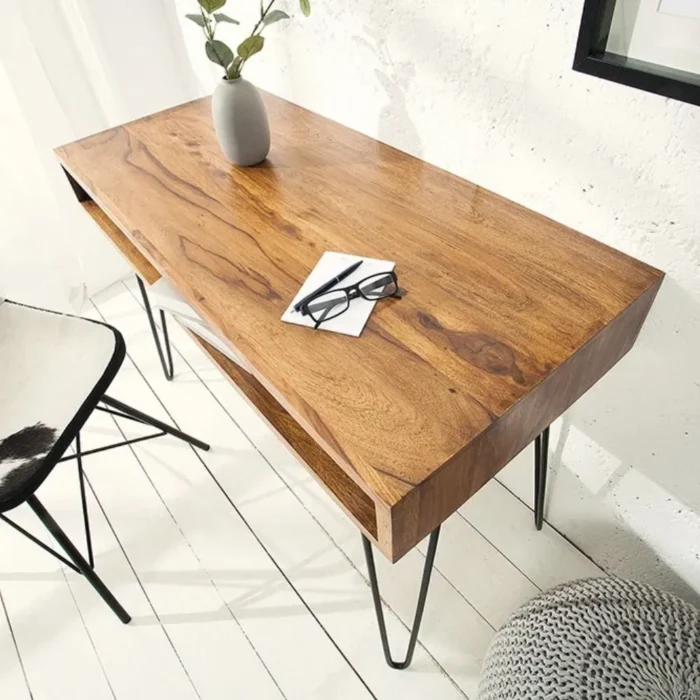 1-19 RETRO STURDY STONE FINISH HOME OFFICE DESK IN NATURAL SHEESHAM SOLID ROSEWOOD - Image 4