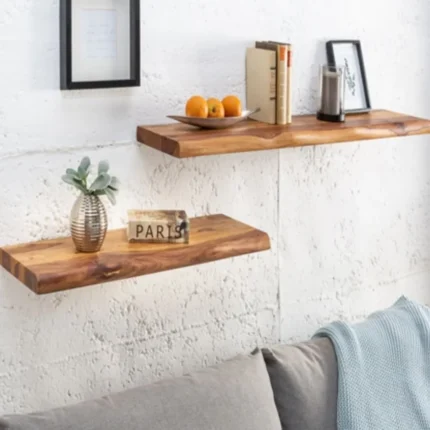 Massive Sheesham Wall Shelf Unit With Tree Edge