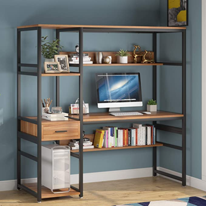 Office Desk Study Table Writing Desk Workstation with Hutch Bookcase for Home Office - Image 1