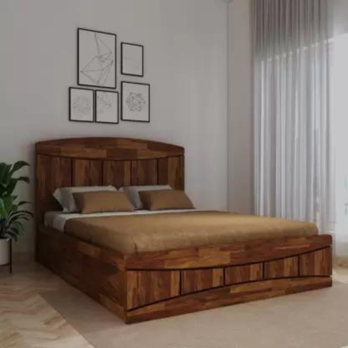1-26 PRITI :Finistère Solid Wood Queen Bed - Image 1