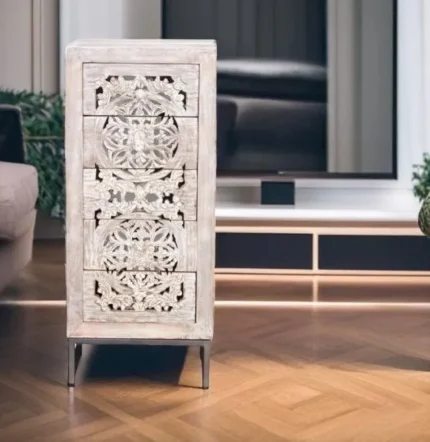 Accra Hand-Carved Wooden Chest of Drawers