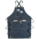 PRITI –  Navy Blue Cotton Canvas Cross Back Adjustable Apron with Pockets for Women and Men, Kitchen Cooking Baking Bib Apron - Image 2