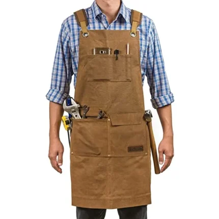PRITI – Luxury Waxed Canvas Shop Apron | Heavy Duty Work Apron for Men & Women with Pocket & Cross-Back Straps