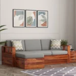 Priti : L-Shaped Solid Wood Multifunctional Corner Sofa with Storage